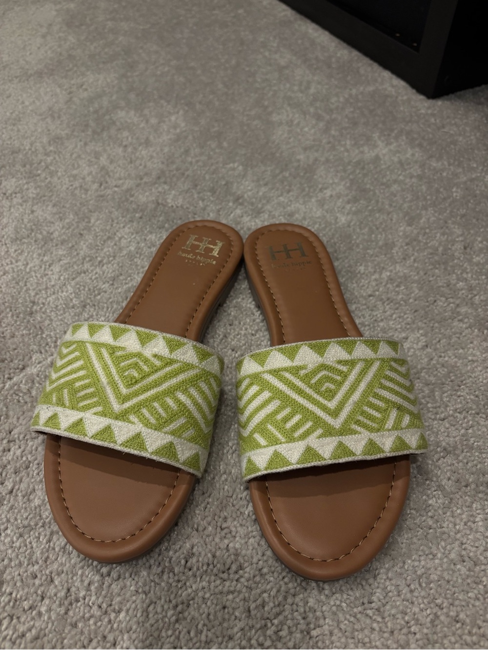 Haute Hippie | Green, Embroidered Aztec Slip-on Sandal Flats | Size 8.5
